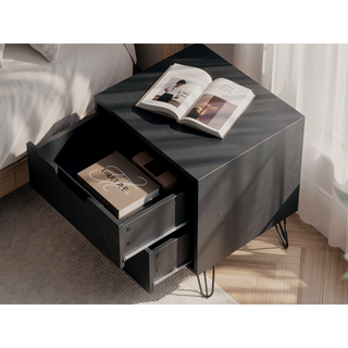 Sunvega Mid-Century Modern Nightstand with Spacious Drawers and Metal Legs