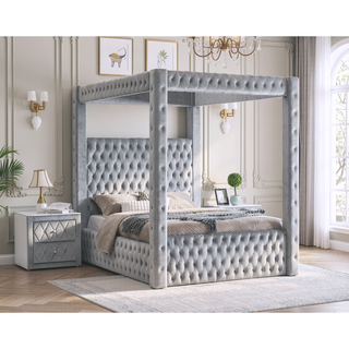 Sunvega Gray Fabric Upholstery Nightstand with Faux Marble Top and Two Drawers