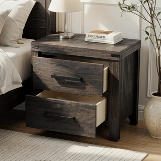 Sunvega Modern Espresso Solidwood Nightstand with Drawers and Bar Handle