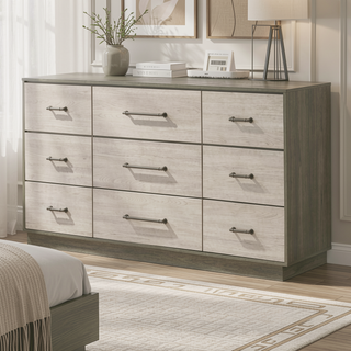 Sunvega Modern Two-Tone Wood Dresser with Nine Spacious Drawers and Top Dividers