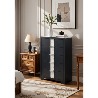 Sunvega Black and White Finish Nightstand with Two Drawers and Metal Knobs