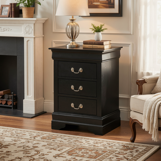 Sunvega Timeless Black Nightstand With Three Spacious Drawers For Organized Storage