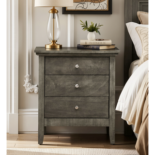 Sunvega Contemporary Gray Nightstand with Three Drawers for Modern Living