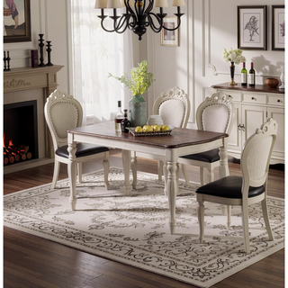 Sunvega Transitional Style Antique White Dining Table with Oak Top for Kitchen