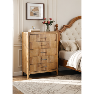 Sunvega Natural Wood Finish Contemporary Nightstand with Three Drawers and Metal Hand Pull