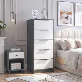 Sunvega Maryland White Pine Finish 5 Drawer Dresser with Metal Handles