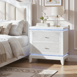 Sunvega White Nightstand with Cooler Bluetooth Speaker and LED Lighting