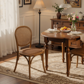 Sunvega Vintage Rattan Dining Chairs with Birch Wood Frame Set of 2
