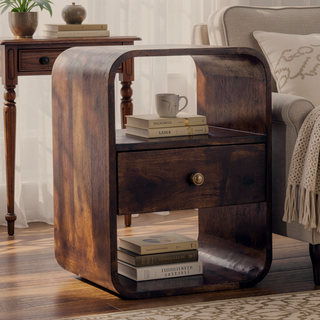 Sunvega Solid Mango Wood California Walnut Finish Bedside Table with Drawer