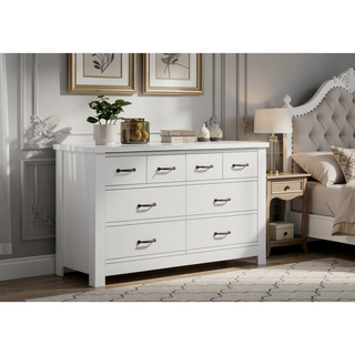 Sunvega White 6-Drawer Dresser with Black Handles and Paper Lamination Finish