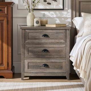 Sunvega Transitional Farmhouse 3-Drawer Nightstand with Cup Handles and Framed Door