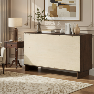 Sunvega Modern Six-Drawer Dresser Cabinet with Warm Brown Wood Grain Finish