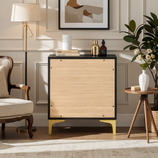 Sunvega Black and Gold 2-Drawer Nightstand with Spacious Storage and Metallic Accents