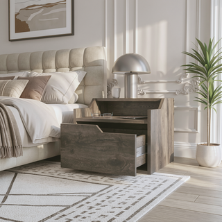 Sunvega Wall-Mountable Floating Nightstand with Drawer and Dual-Shelf Display