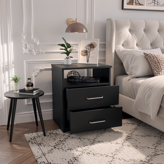 Sunvega Modern Nightstand with Two Drawers and Top Shelf for Bedroom or Living Room