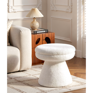 Sunvega Green Contemporary Accent Stool with Mushroom Shape Design and Teddy Fabric
