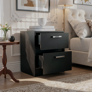 Sunvega White Finish Chequered Nightstand with Two Spacious Drawers