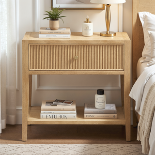 Sunvega Fleur Natural 1-Drawer Nightstand with Spacious Storage and Gold Pull