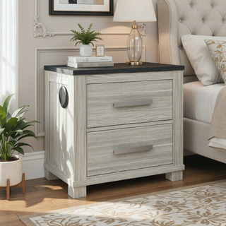 Sunvega Augusta Brown Nightstand with Dark Top Finish and Two Spacious Drawers