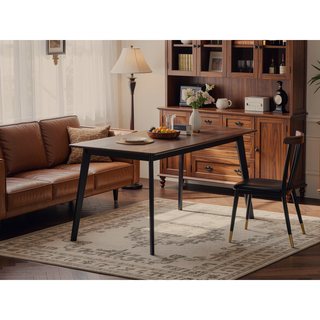 Sunvega Rectangular Walnut Finish Dining Table with Wooden Top and Legs