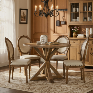 Sunvega Cross-Buck Base Cottage Oak Counter Height Dining Table for Four