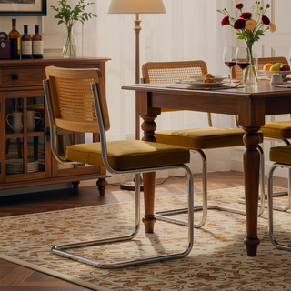 Sunvega Mid Century Modern Dining Chairs Set of 2 with Velvet Upholstery and Natural Rattan Back