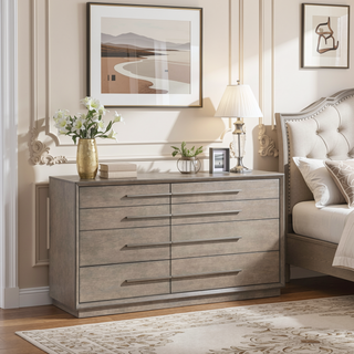 Sunvega Modern Retro Smoked Peppercorn Eight-Drawer Dresser with Ample Storage