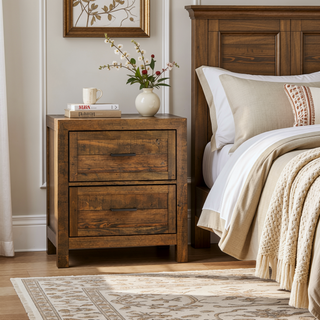 Sunvega Caramel Brown Rustic Style Nightstand with Two Drawers for Bedroom