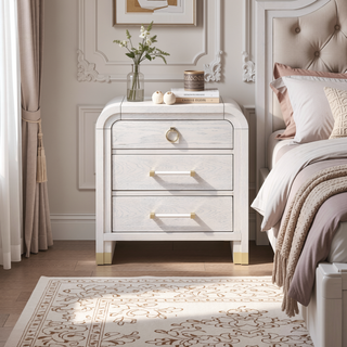 Sunvega Fluted Gold Metal Nightstand with Spacious Drawer and Rounded Sides