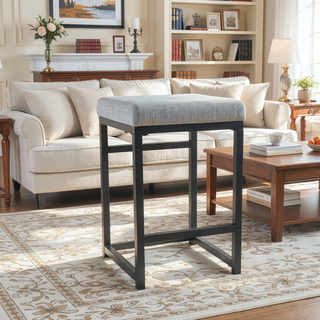 Sunvega Open Back Metal Counter Stool with Gray Fabric Padded Seat