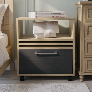 Sunvega Modern Engineered Wood Nightstand with Drawer and Wheels for Bedroom