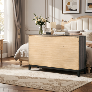 Sunvega Transitional Style Two-Tone Grey Oak 6-Drawer Dresser with Black Grooves