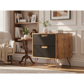 Sunvega Mid-Century Modern Nightstand with Spacious Drawers and Metal Legs