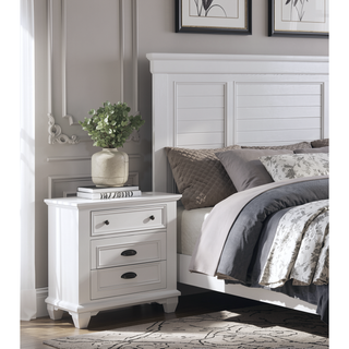 Sunvega White Finish Solid Acacia Wood Nightstand with Two Dovetail Drawers