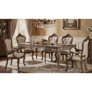 Sunvega Antique Taupe Finish Wooden Dining Table with Scrolled Apron