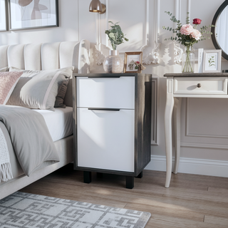 Sunvega Maryland Z Nightstand with One Drawer and Cabinet in Smokey Oak White