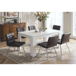Sunvega White Laminate Wood Dining Table with Thick Block Style Legs