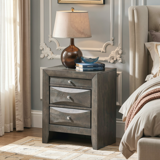 Sunvega Chic Gray Storage Nightstand with Three Spacious Drawers