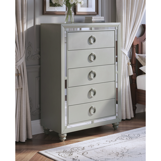 Sunvega Mirror Accent Nightstand with Spacious Drawers and Bun Foot