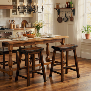 Sunvega Counter Height Stool Set Of 2 with Curved Saddle Seat and Foot Rails