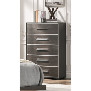Sunvega Contemporary Dark Gray Nightstand with Two Drawers and Chrome Accents