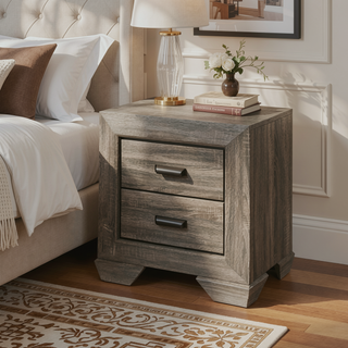 Sunvega Lyndon Weathered Gray Grain Finish Shaker Style Nightstand with Two Drawers