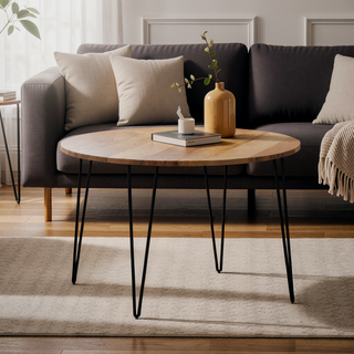 Sunvega Handcrafted Natural Mango Wood Round Dining Table with Hairpin Legs