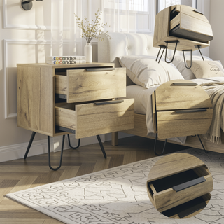 Sunvega Modern Black Wengue Finish Nightstand with Two Drawers and Hairpin Legs