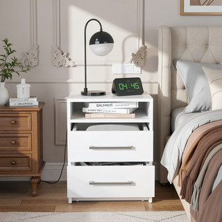 Sunvega Modern Nightstand with Two Spacious Drawers and Metal Handles for Bedroom