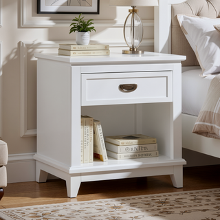 Sunvega Navy Blue Finish Nightstand with Storage Drawer and Lower Shelf