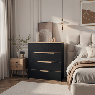 Sunvega Wengue and Light Oak Finish Four Drawer Dresser with Spacious Storage