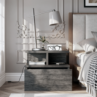 Sunvega Floating Nightstand with Drawer and Shelf in Smokey Oak Finish