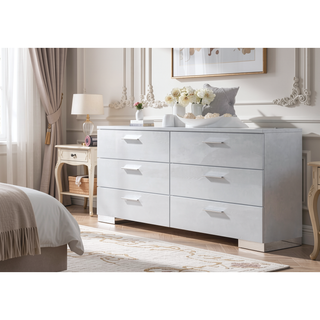 Sunvega Sleek White Nightstand with Chrome Legs and Two Spacious Drawers