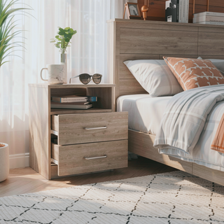Sunvega Oklahoma Nightstand with Two Drawers and One Open Shelf for Bedroom